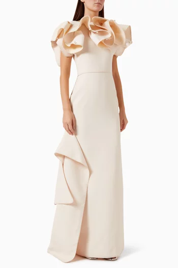 Deity Ruffled Embellished Gown in Crepe