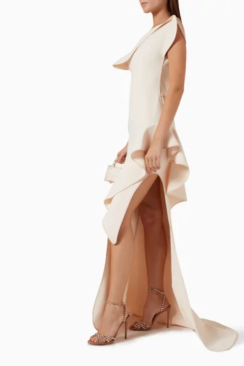 Provenance One-shoulder Ruffle Gown in Crepe