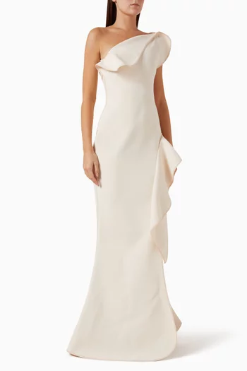 Provenance One-shoulder Ruffle Gown in Crepe