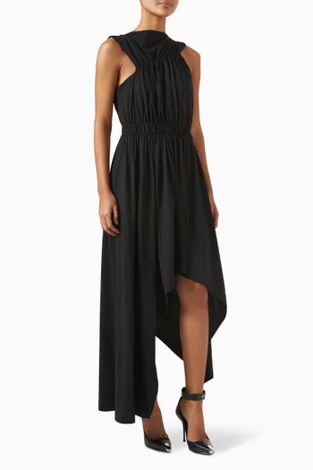 Asymmetric Gathered Midi Dress in Jersey