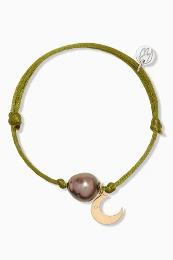 Pearl & Moon Charm Bracelet in 18kt Yellow Gold
