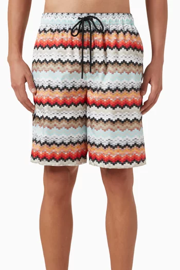 Pixelated Zigzag Swim Shorts in Nylon