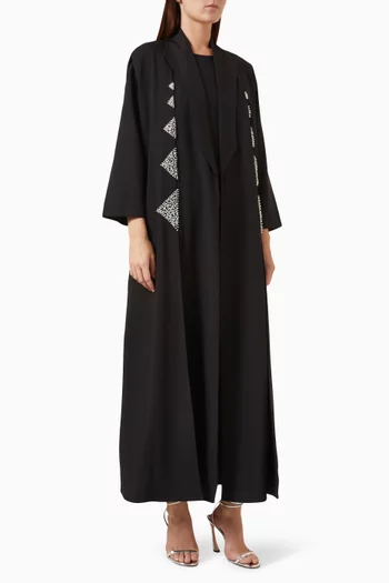 Crystal-embellished Coat Abaya in Crepe