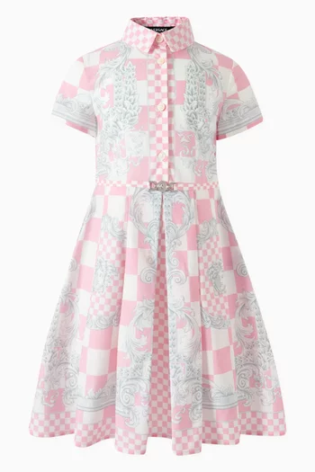 Checked Barocco Print Shirt Dress in Cotton