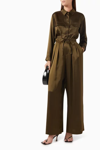 Wide-leg Drawstring Pants in Silk