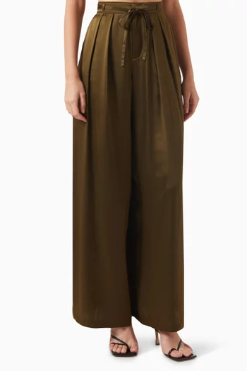 Wide-leg Drawstring Pants in Silk
