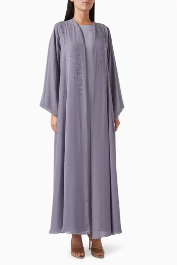 Bead-embellished Abaya Set in Chiffon & Silk