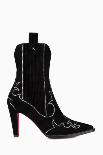 Buy Christian Louboutin Black Santiag 85 Crystal embellished Chelsea Boots in Suede For Women Online Ounass UAE
