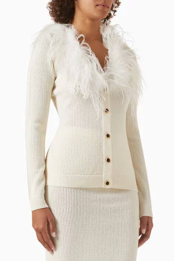 Feather-trimmed Cardigan in Wool-knit