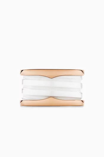 خاتم بي زيرو1 مرصع بخزف ذهب وردي عيار 18‏