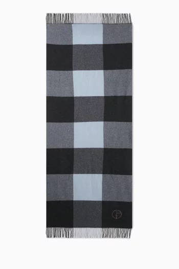 Logo Embroidered Striped Scarf in Wool & Cashmere