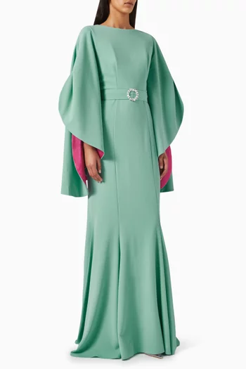 Two-tone Cape-sleeve Gown in Crepe