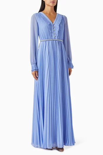 Diamanté Maxi Dress in Pleated Chiffon