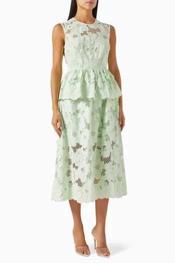 Peplum Midi Dress in Cotton-lace