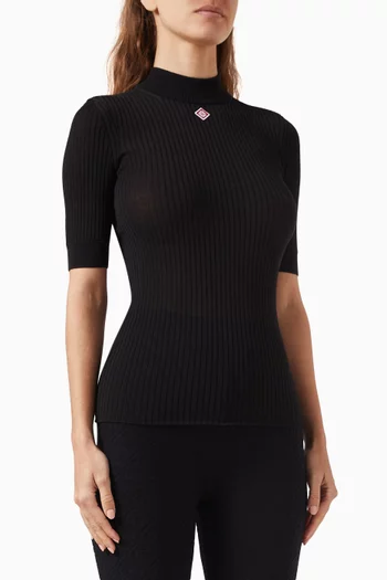 Ribbed High-neck Top in Cotton