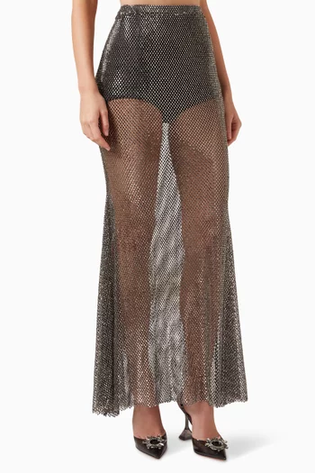 Rhinestone-embellished Maxi Skirt in Mesh