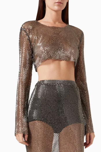 Flared-sleeve Cropped Top in Mesh