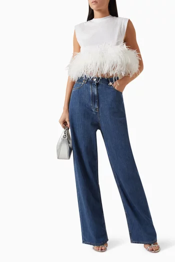 Valentino Garavani Feather-trim Crop Top in Cotton Jersey