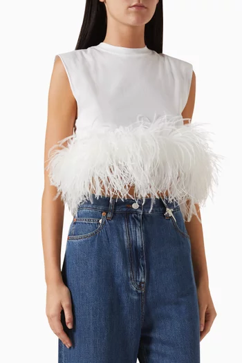 Valentino Garavani Feather-trim Crop Top in Cotton Jersey