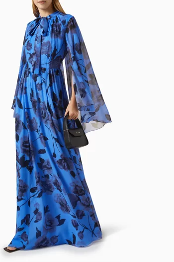 Floral-print Long-sleeve Gown in Silk