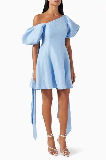 Arista Tulip-sleeve Mini Dress in Linen-blend
