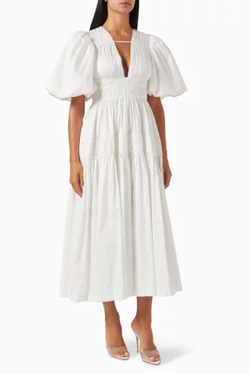 Fallingwater Ruched Midi Dress in Cotton