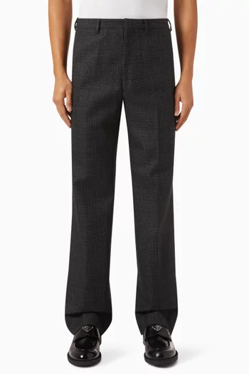 Checked Wide-leg Pants in Wool