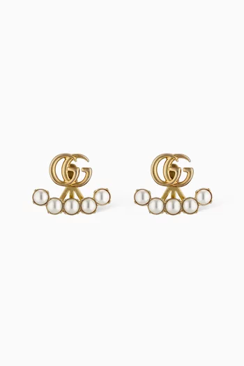 Double G Pearl Earrings in Metal