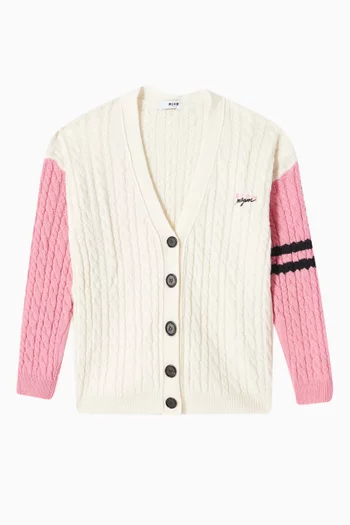 Logo Embroidered Cardigan in Wool-blend