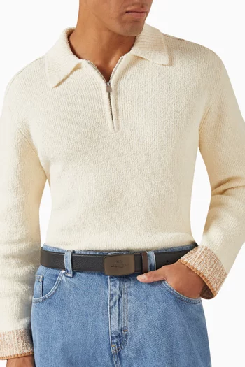 Stitched Plaque Buckle Reversible Belt in Leather