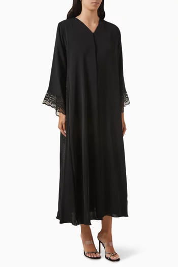 Lace Embroidered Abaya in Nada