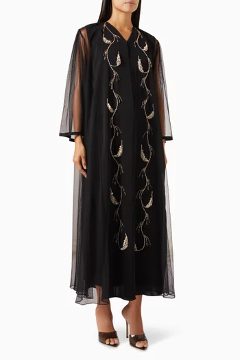 Bead-embellished Abaya in Tulle & Crepe