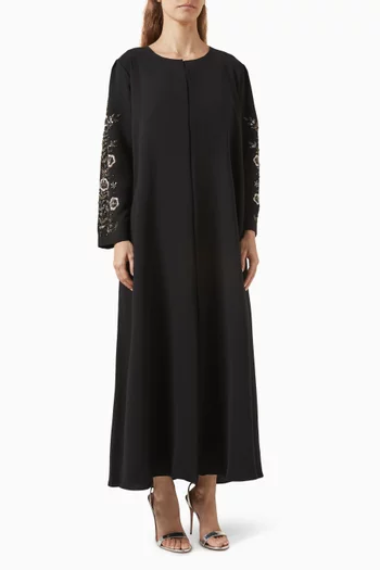Bead-embroidered Abaya in Crepe