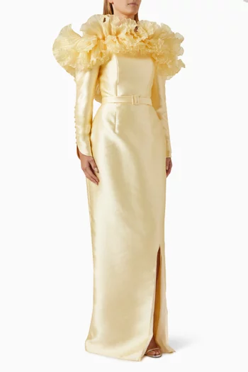 Ruffle-trim Column Gown in Mikado Silk