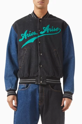 Logo-embroidered Varsity Jacket in Denim