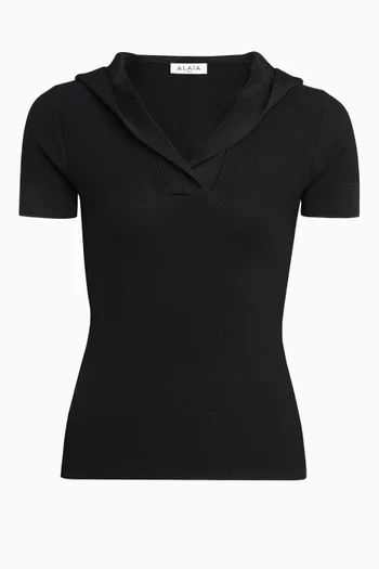 Hooded Top in Piqué Knit
