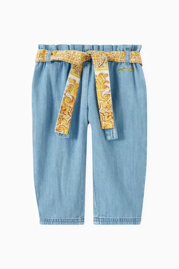 Majolica Print Belt Jeans in Denim