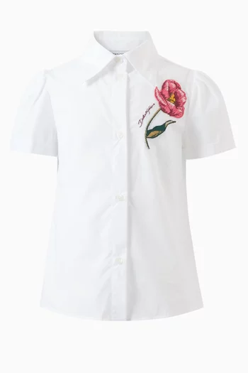 Floral-applique Shirt in Cotton-poplin