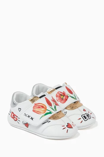 Printed Low-top Sneakers in Leather