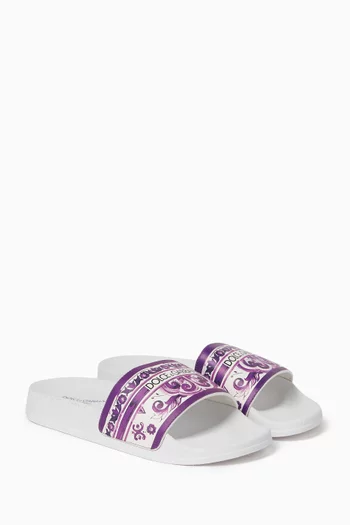 Majolica Pattern Slide Sandals in Rubber