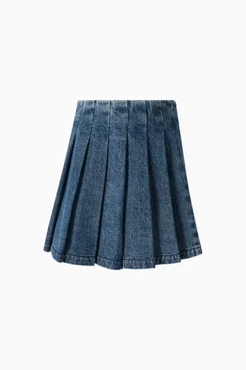 Pleated Mini Skirt in Denim