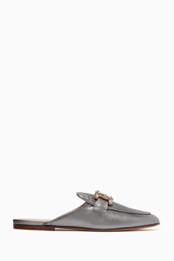 Kate Embellished Mules in Metallic Leather