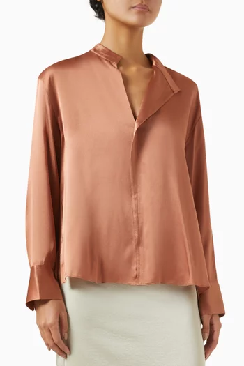 Long-sleeve Top in Silk Satin