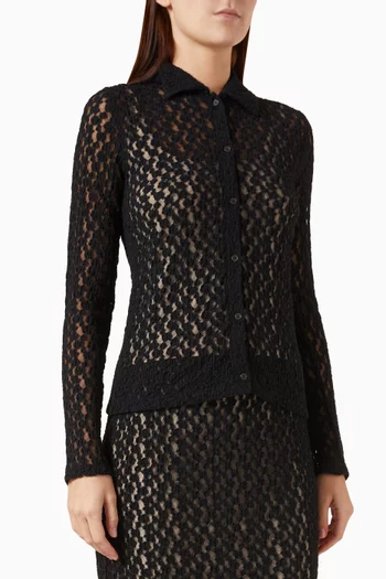 Floral Smocked Long-Sleeve Top in Wool
