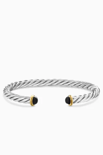 Cable Cuff Onyx Bracelet in Sterling Silver