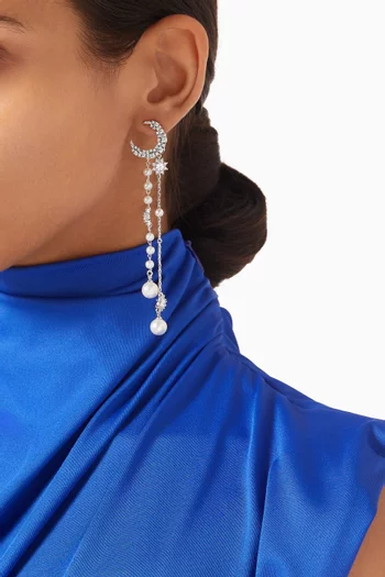 Zaina Pearl Dangle Earrings in Rhodium Plated Metal