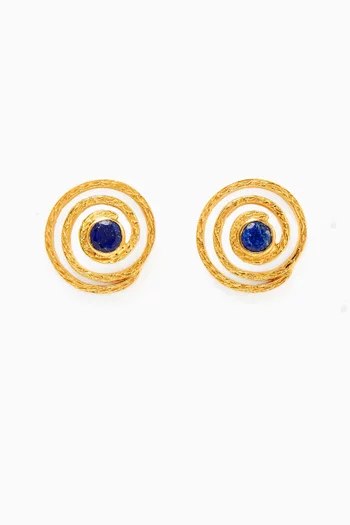 Hammered Spiral Stone Stud Earrings in 18kt Gold-plated Bronze