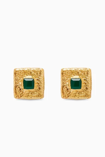Vintage Stone Square Stud Earrings in 18kt Gold-plated Bronze