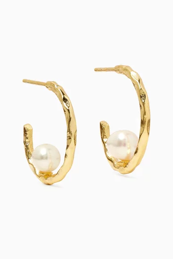 Freshwater Pearl Hoop Earrings in 18kt Gold-plated Bronze