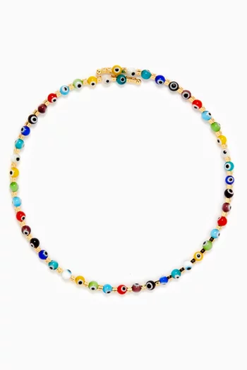 Torque Beaded Evil Eye Necklace in 18kt Gold-plated Brass